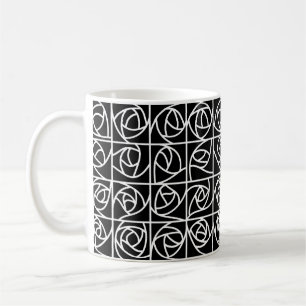 Art Deco Rose Squares Stylised Floral black white Coffee Mug