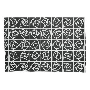Art Deco Rose Squares Stylised Floral black white Pillowcase