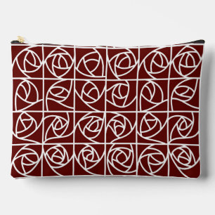 Art Deco Rose Squares Stylised Floral deep red Accessory Pouch