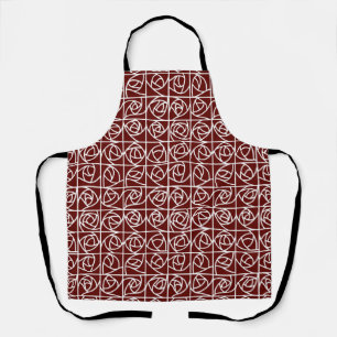 Art Deco Rose Squares Stylised Floral deep red Apron