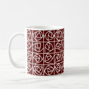 Art Deco Rose Squares Stylised Floral deep red Coffee Mug