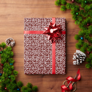 Art Deco Rose Squares Stylised Floral deep red Wrapping Paper