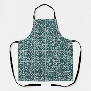 Art Deco Rose Squares Stylised Floral green Apron