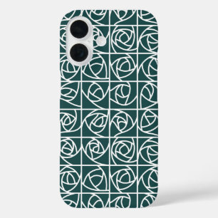 Art Deco Rose Squares Stylised Floral green iPhone 16 Case