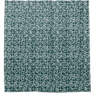 Art Deco Rose Squares Stylised Floral green Shower Curtain