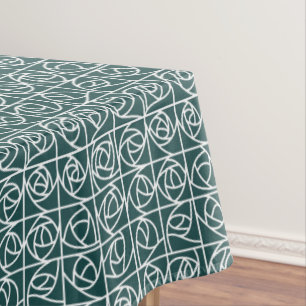 Art Deco Rose Squares Stylised Floral green Tablecloth