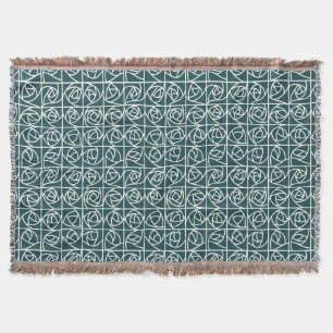 Art Deco Rose Squares Stylised Floral green Throw Blanket