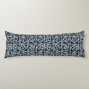 Art Deco Rose Squares Stylised Floral navy blue Body Cushion