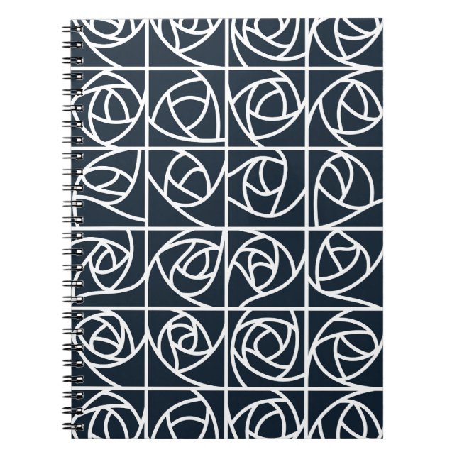 Art Deco Rose Squares Stylised Floral navy blue Notebook (Front)