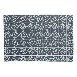 Art Deco Rose Squares Stylised Floral navy blue Pillowcase