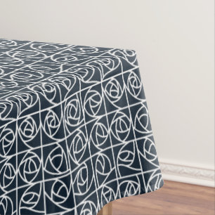 Art Deco Rose Squares Stylised Floral navy blue Tablecloth