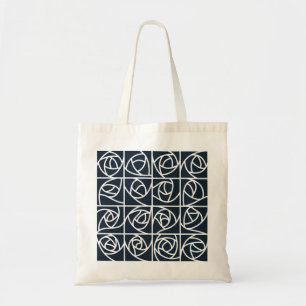 Art Deco Rose Squares Stylised Floral navy blue Tote Bag