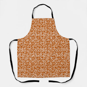 Art Deco Rose Squares Stylised Floral orange Apron
