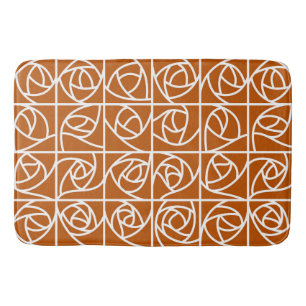 Art Deco Rose Squares Stylised Floral orange Bath Mat