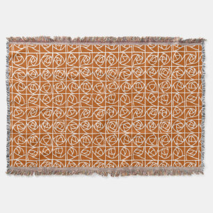 Art Deco Rose Squares Stylised Floral orange Throw Blanket