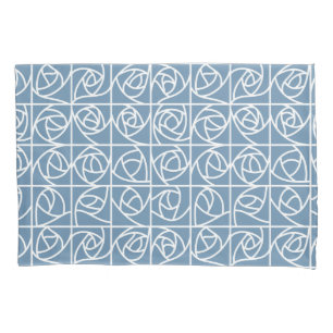 Art Deco Rose Squares Stylised Floral pale blue Pillowcase