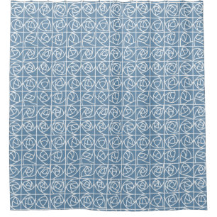 Art Deco Rose Squares Stylised Floral pale blue Shower Curtain
