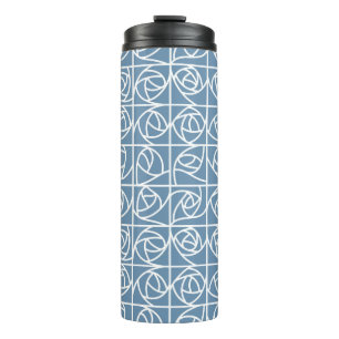 Art Deco Rose Squares Stylised Floral pale blue Thermal Tumbler