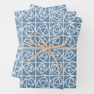 Art Deco Rose Squares Stylised Floral pale blue Wrapping Paper Sheet