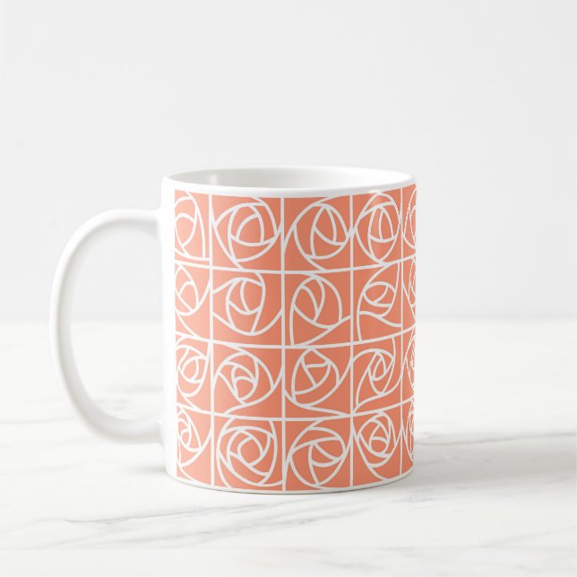 Art Deco Rose Squares Stylised Floral peach Coffee Mug (Left)