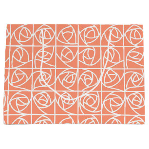 Art Deco Rose Squares Stylised Floral peach Large Gift Bag
