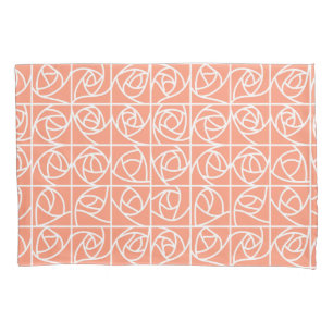 Art Deco Rose Squares Stylised Floral peach Pillowcase