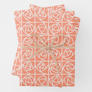 Art Deco Rose Squares Stylised Floral peach Wrapping Paper Sheet