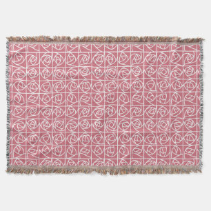 Art Deco Rose Squares Stylised Floral pink Throw Blanket