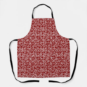 Art Deco Rose Squares Stylised Floral primary red Apron