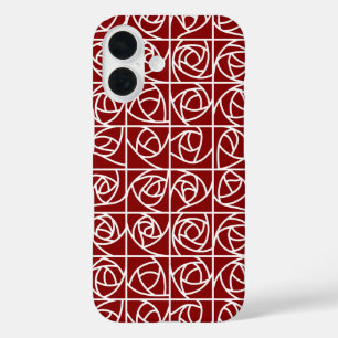 Art Deco Rose Squares Stylised Floral primary red iPhone 16 Case