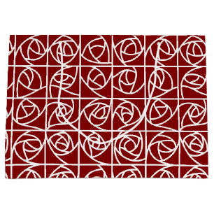 Art Deco Rose Squares Stylised Floral primary red Large Gift Bag