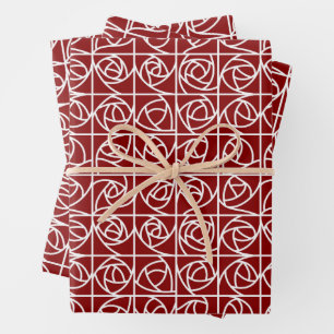 Art Deco Rose Squares Stylised Floral primary red Wrapping Paper Sheet