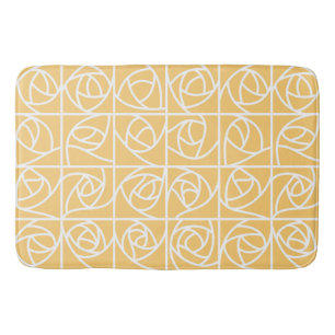 Art Deco Rose Squares Stylised Floral yellow Bath Mat