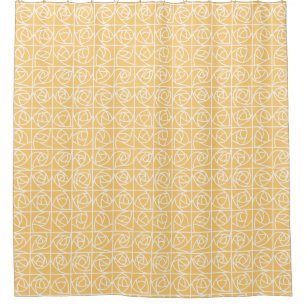 Art Deco Rose Squares Stylised Floral yellow Shower Curtain