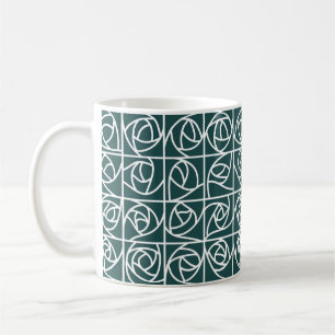 Art Deco Rose Squares Stylized Floral green Coffee Mug