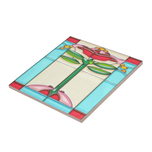 Art Deco Rose Tree Stained Glass Tile (Side)