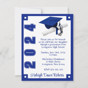 Art Deco Royal Blue & White Graduation Invitation