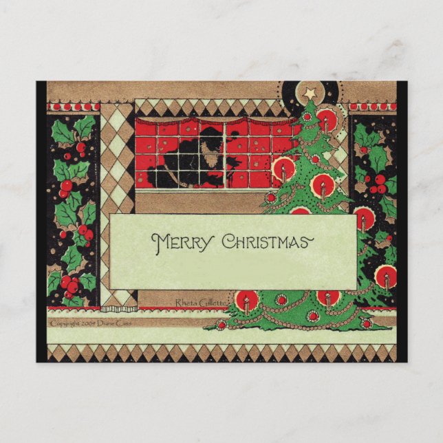 Art Deco Santa in the Window Holiday Postcard (Front)