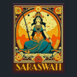 Art Deco Saraswati Poster<br><div class="desc">Saraswati is the Hindu goddess of knowledge, music, art, speech, wisdom, and learning. Art deco style for Vasant Panchami.</div>