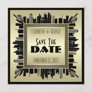 Art Deco Save the Date Champagne Gold Gatsby Glam Invitation