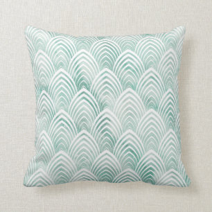 Art Deco Scales Aqua Mint White Geometry Marble Cushion