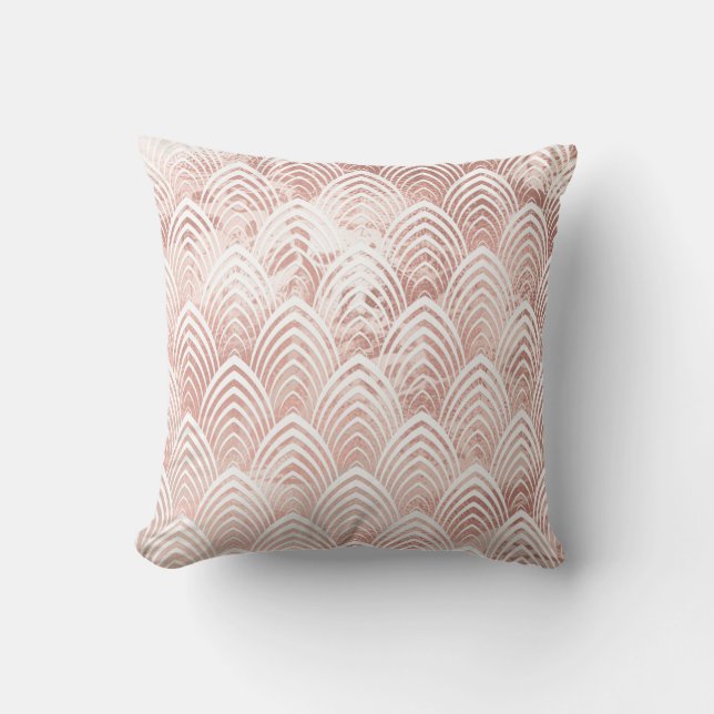 Art Deco Scales Copper White Rose Gold Pink Marble Cushion (Front)