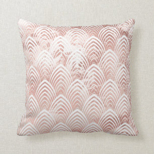 Art Deco Scales Copper White Rose Gold Pink Marble Cushion