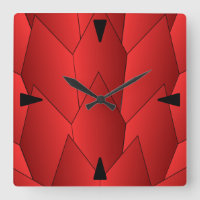 Art Deco Scales Design Red Square Wall Clock