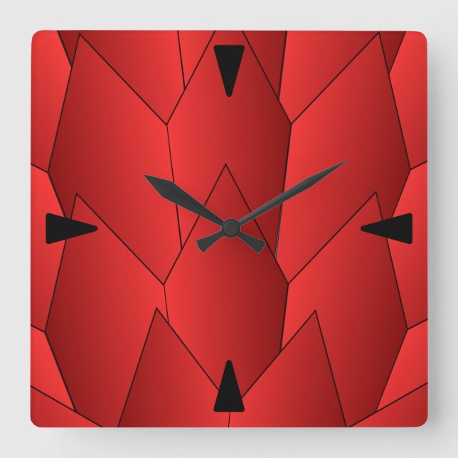 Art Deco Scales Design Red Square Wall Clock (Front)
