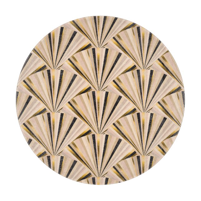 Art Deco Scales: Geometric Golden Glamour Cutting Board (Front)