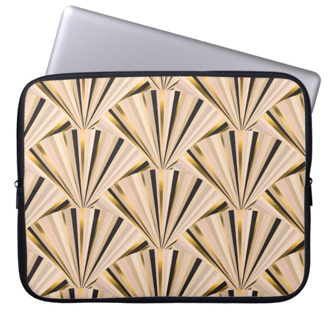 Art Deco Scales: Geometric Golden Glamour Laptop Sleeve (Front)