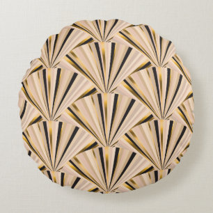 Art Deco Scales: Geometric Golden Glamour Round Cushion