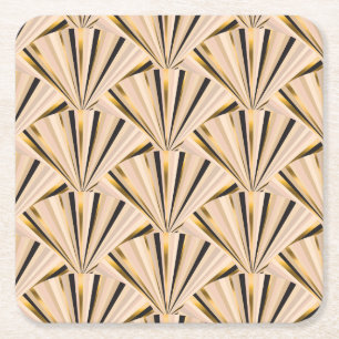 Art Deco Scales: Geometric Golden Glamour Square Paper Coaster