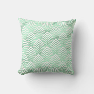Art Deco Scales White Mint Green Stone Marble Cushion